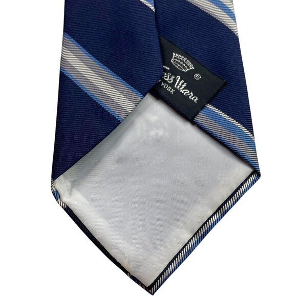 Vintage WOOLF BROTHERS COUNTESS MARA Tie Navy Blue Light Blue and Gray, Preowned - Picture 3 of 7